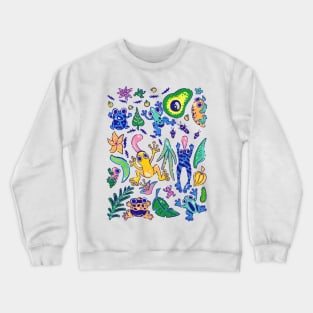 Vibrant Cartoon Dart Frogs Amphibian Pattern Crewneck Sweatshirt